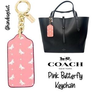 Coach Butterfly Pink Rose Brown Leather Keychain Key Charm NWT F59863 Gold Blush